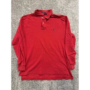 Polo Ralph Lauren Polo Shirt Mens L Red Long Sleeve Pique Pony Logo Classic